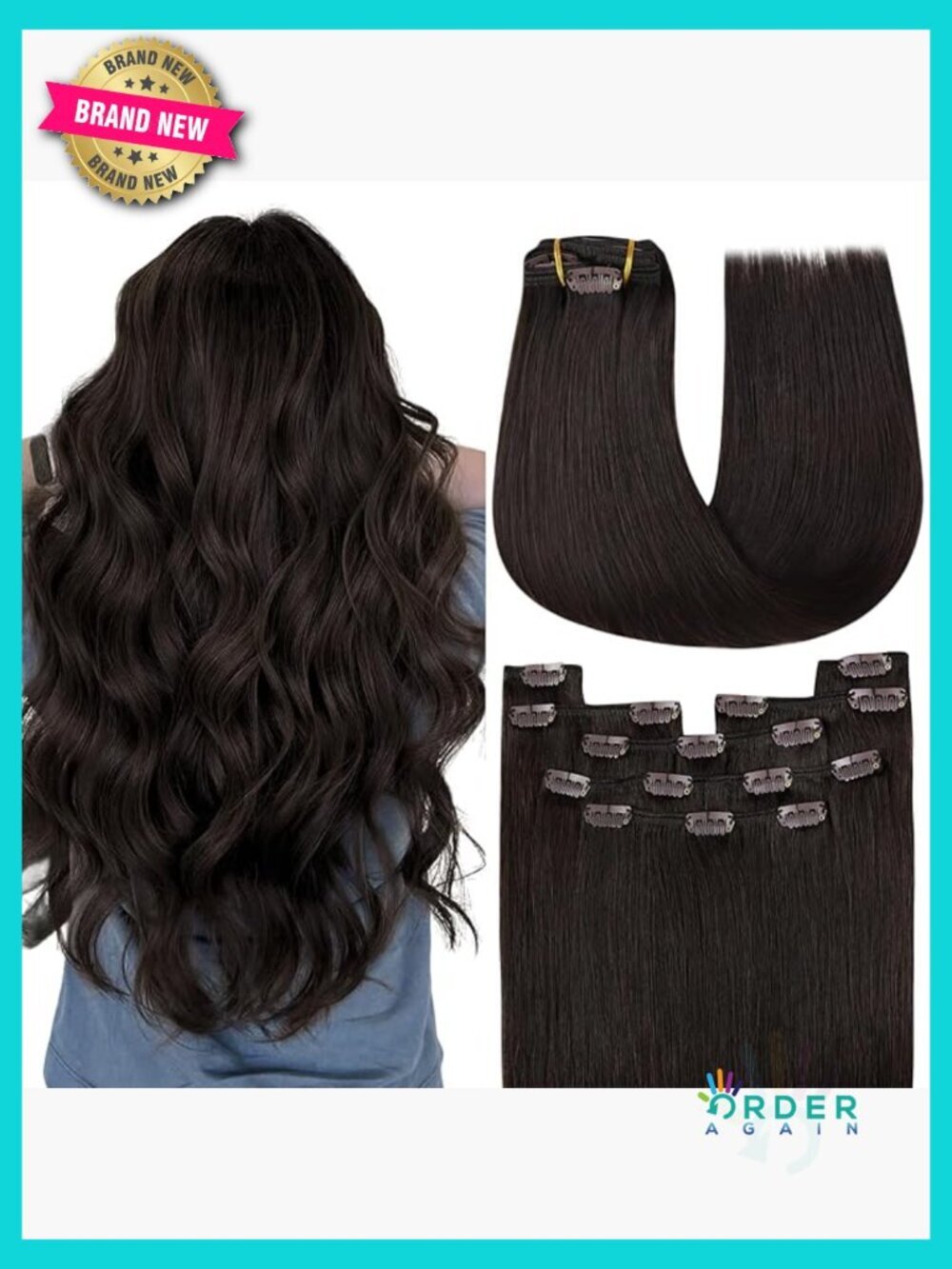 24 Inch 150G Clip in Hair Extensions Human Hair 7 Piece Full Head Volume